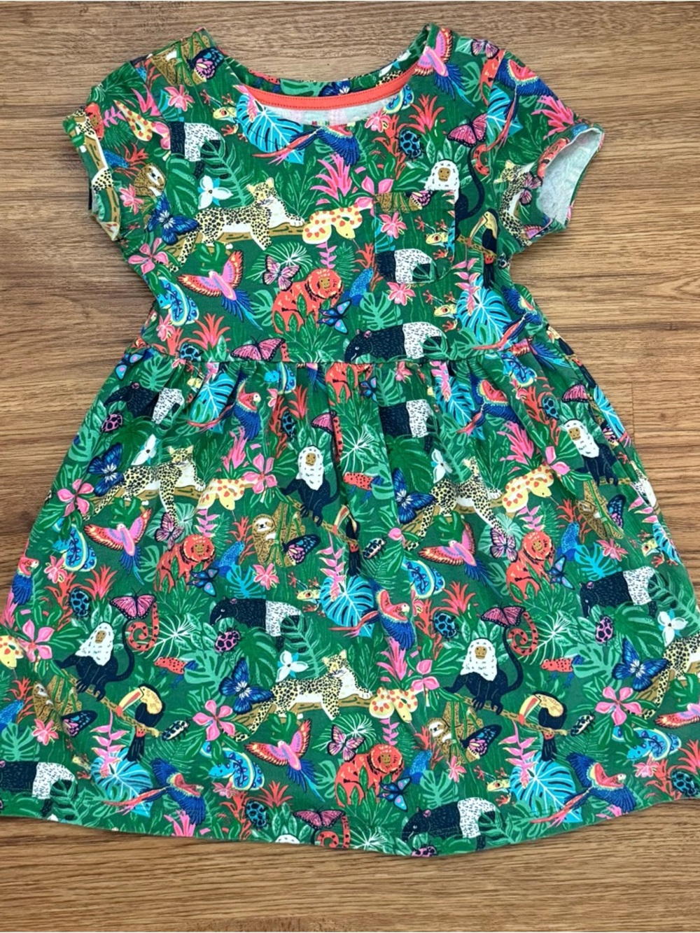 Mini Boden Green Jungle Animal & Butterfly Print Dress
